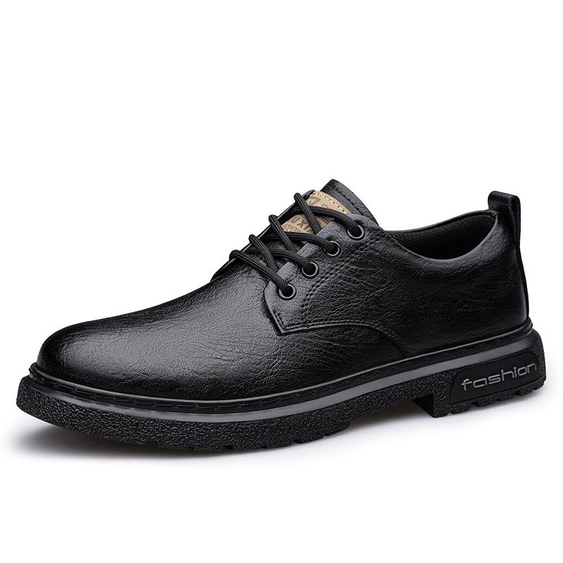 Men's Genuine Leather Casual Dress Shoes - Soft Sole, Non-Slip, Wear-Resistant, Versatile Low-Top Lace-Up Design