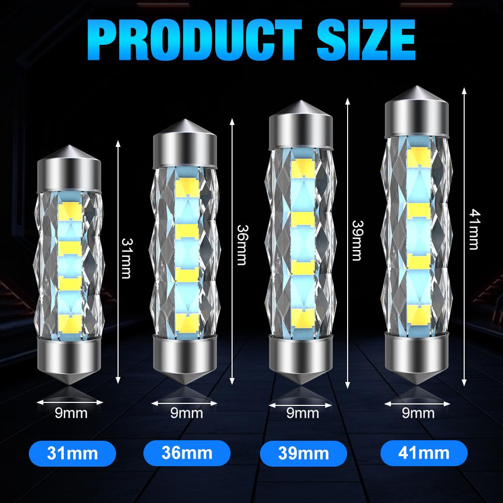 10Pcs C5W LED Car Interior Dome Map Festoon Lamp 31mm 36mm 39mm 41mm Dual-side Beam License Plate Light Trunk Bulbs C10W 2835 8SMD 12V DC 6000K White