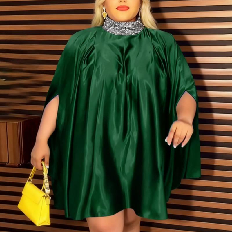 Oversized Women Sequin High Neck Drop Shoulder Half Sleeve Baggy Dresses