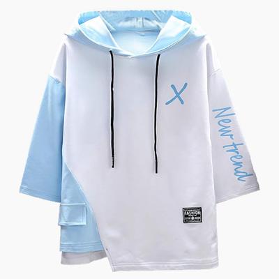 Short Large Loose Pullover [SUKESEM] Men's Hoodie, Sleeve, 3/4 Sleeve, T-Shirt, Stylish, Size, Hooded, Fit, Sportswear, Casual, (White, 3XL)
