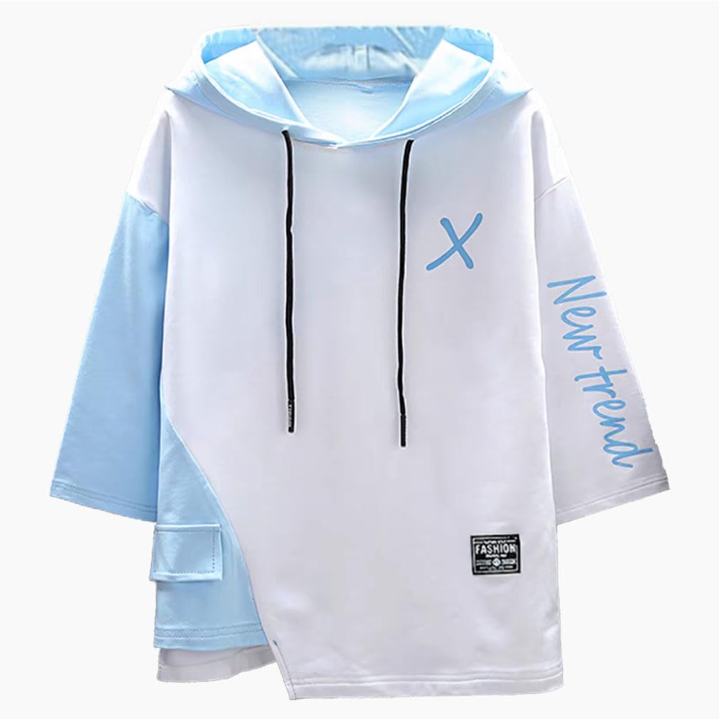 

Короткий Большой Свободный Пуловер [SUKESEM] Мужская Толстовка с Капюшоном, Рукав, Рукав 3/4, Футболка, Стильный, Размер, С Капюшоном, Посадка, Спортивная одежда, Повседневный, (Белый, 3XL) белый