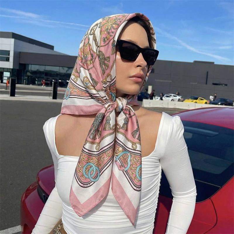 2026 Satin Square Scarf Women Paisley Hijab Elegant Print Silk Neckerchief Shawl Wraps Headband Handle Hair Accessories Bandana