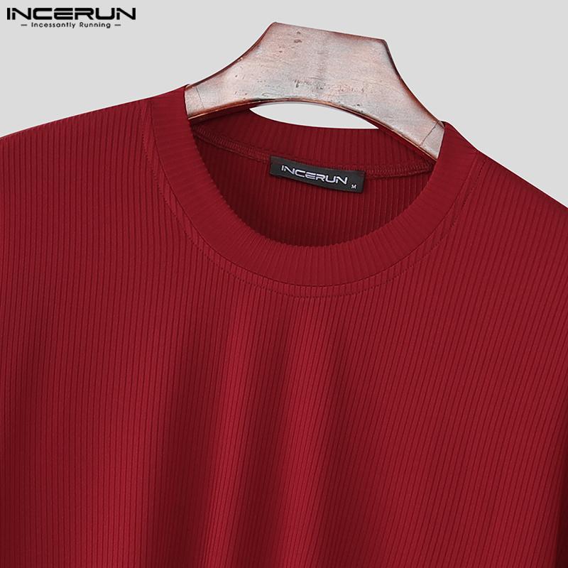 INCERUN Oversized Men Round Neck 3/4 Sleeve Rib Casual Loose T-Shirts Tops