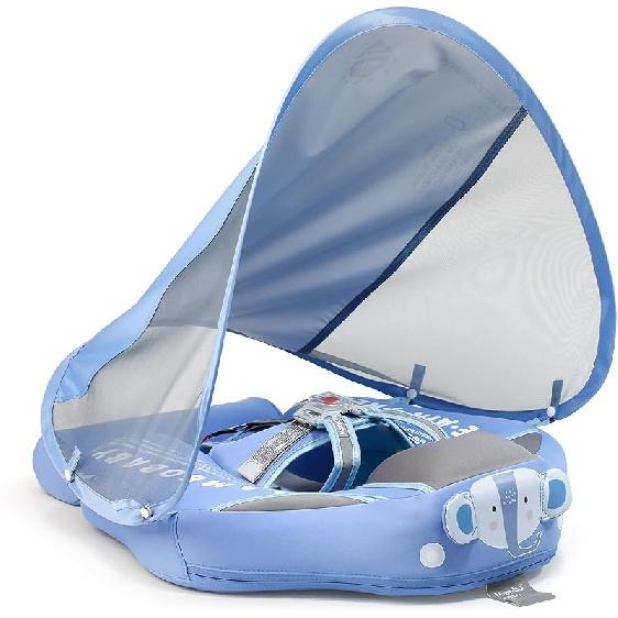 

Плавательный круг Mambobaby для младенцев с навесом и хвостом, надувной круг для бассейна, не надувной круг для малышей, изготовленный из безопасного для кожи материала, для детей от 3 до 24 месяцев Elephant Blue