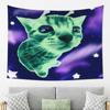 Cosmic Cat Tapestry Wall Hanging Galaxy Starry Night Green Kitty Space Dream Boho Living Room Decor Art Print Polyester Poster