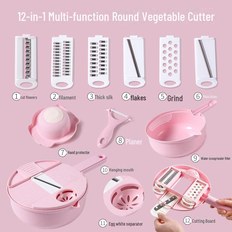 Set Multifunzionale da 12 Pezzi per Tagliare e Grattugiare Verdure