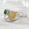 Vintage Inlaid Green CZ Leaf Women's Ring Trendy Two Color Geometry Daily Wear Party Jewelry Anniversary Gift