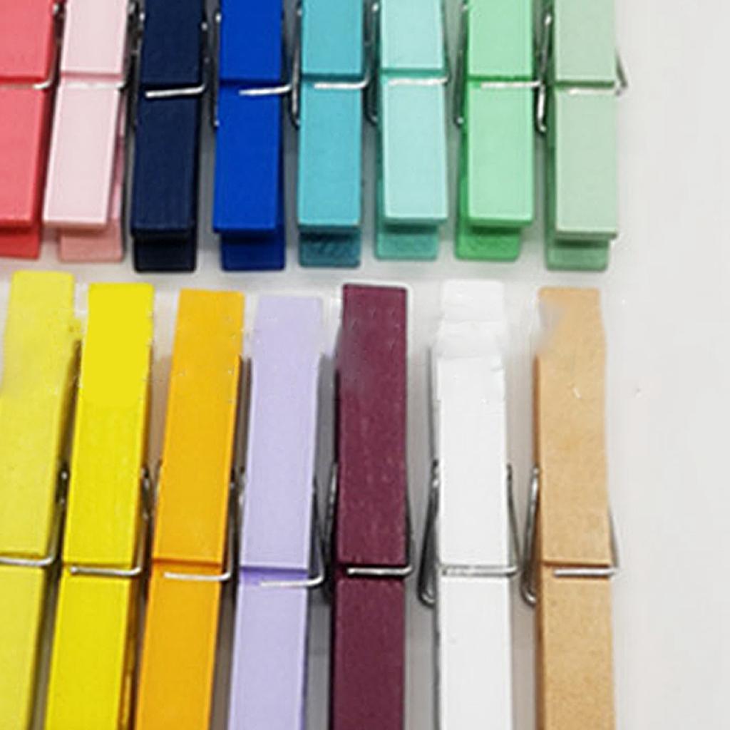 200Pcs Assorted Color Home Wooden Clip Practical Colorful Wood Photo Office Note Clamp