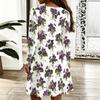 Women Plus Size Scallop V Neck Long Sleeve Floral Printed White Dress