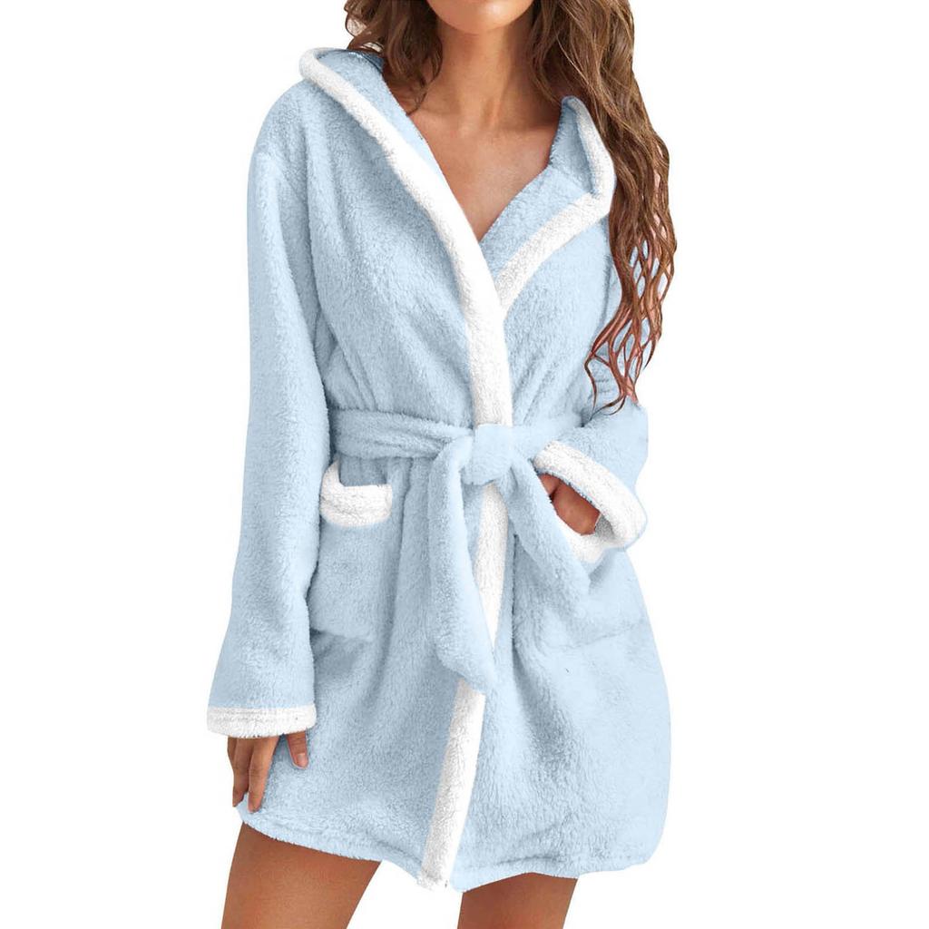 Water Absorption Bathrobe Women Robe Autumn Winter Fuzzy Hooded Cardigan With Pockets Loungewear Pajamas Home Wear Dress