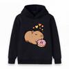 Kids Boys Girls Casual Hoodie, Cute Cartoon Capybara Eating Donut Print Pullover Hooded Sweatshirt, Cozy Long Sleeve Top For Daily Casual