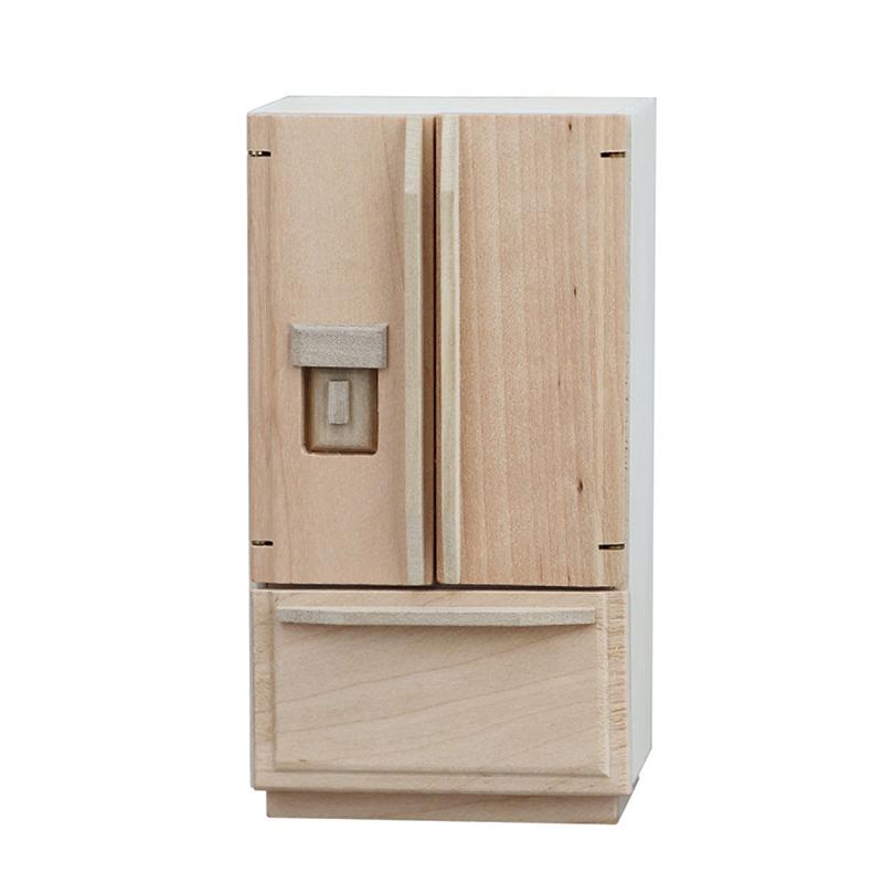 Dollhouse Miniature Items Wooden Doubledoor Refrigerator Mini Double-door Fridge Model Freezer 1:12 Doll House Kitchen Decor Toy