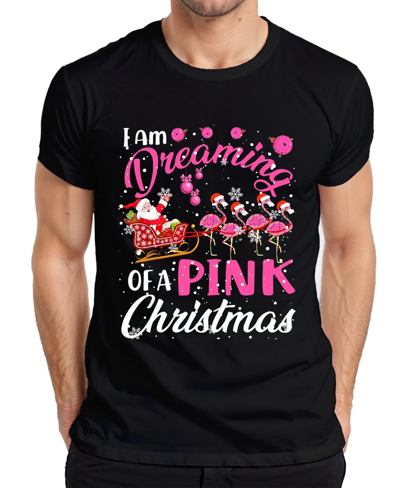 I am Dreaming of a Pink Christmas Flamingo Santa Sleigh Holiday Herren T-Shirt XL