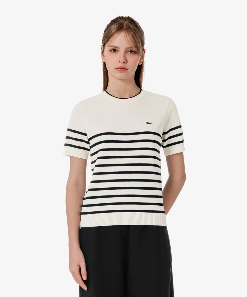 LACOSTE Women'S Striped Short Sleeve Sweater Af415E-56G 70V