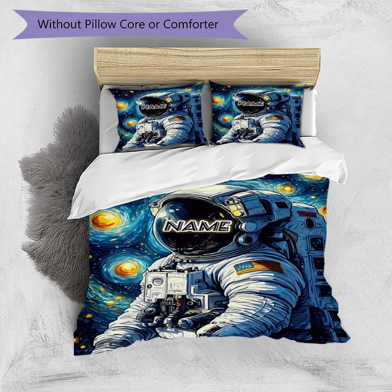 3PC Custom Name Astronaut Space Bedding Set Duvet Cover Closure Includes 1 Duvet Cover & 2 Pillowcases for Bedroom