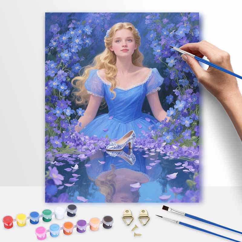 Disney Cinderella Princess Glass Slipper Flower Garden Paint by Numbers Painting Art Kit Home Decor Gift 20x30cm