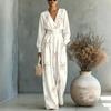 Women's Elegant V-Neck Waist-Defining Printed Jumpsuit for Evening Wear