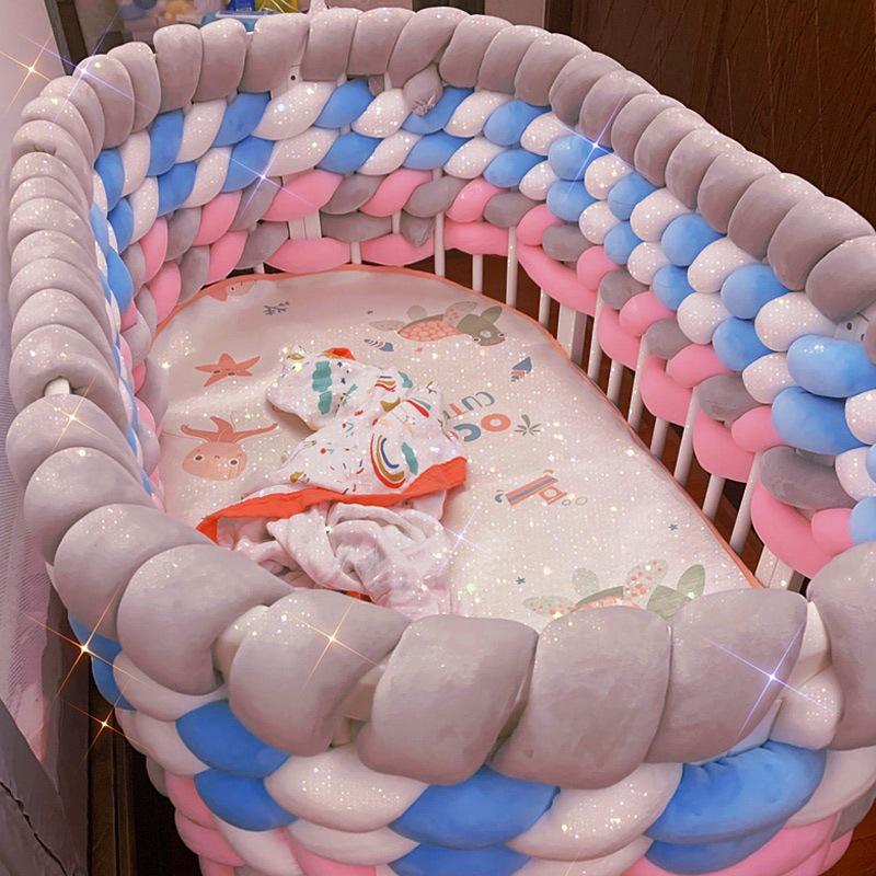 European Single Strand 5cm Cable Knit Baby Bed Bumper - Handmade Anti-Collision & Anti-Fall Decoration