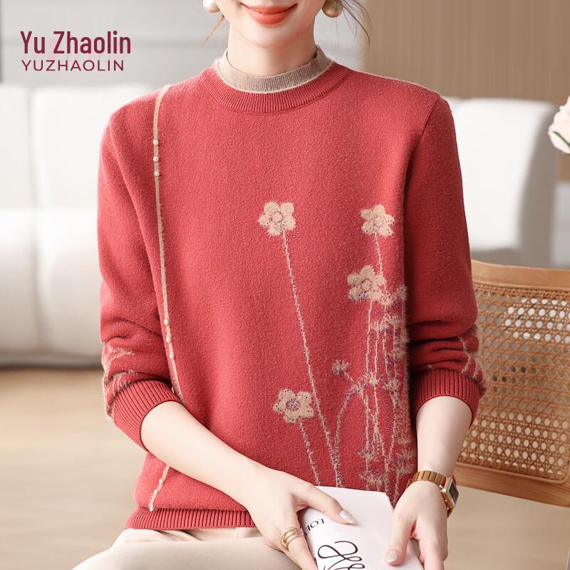 YUZHAOLIN Mid-Aged Women's Jacquard Knit Sweater Top