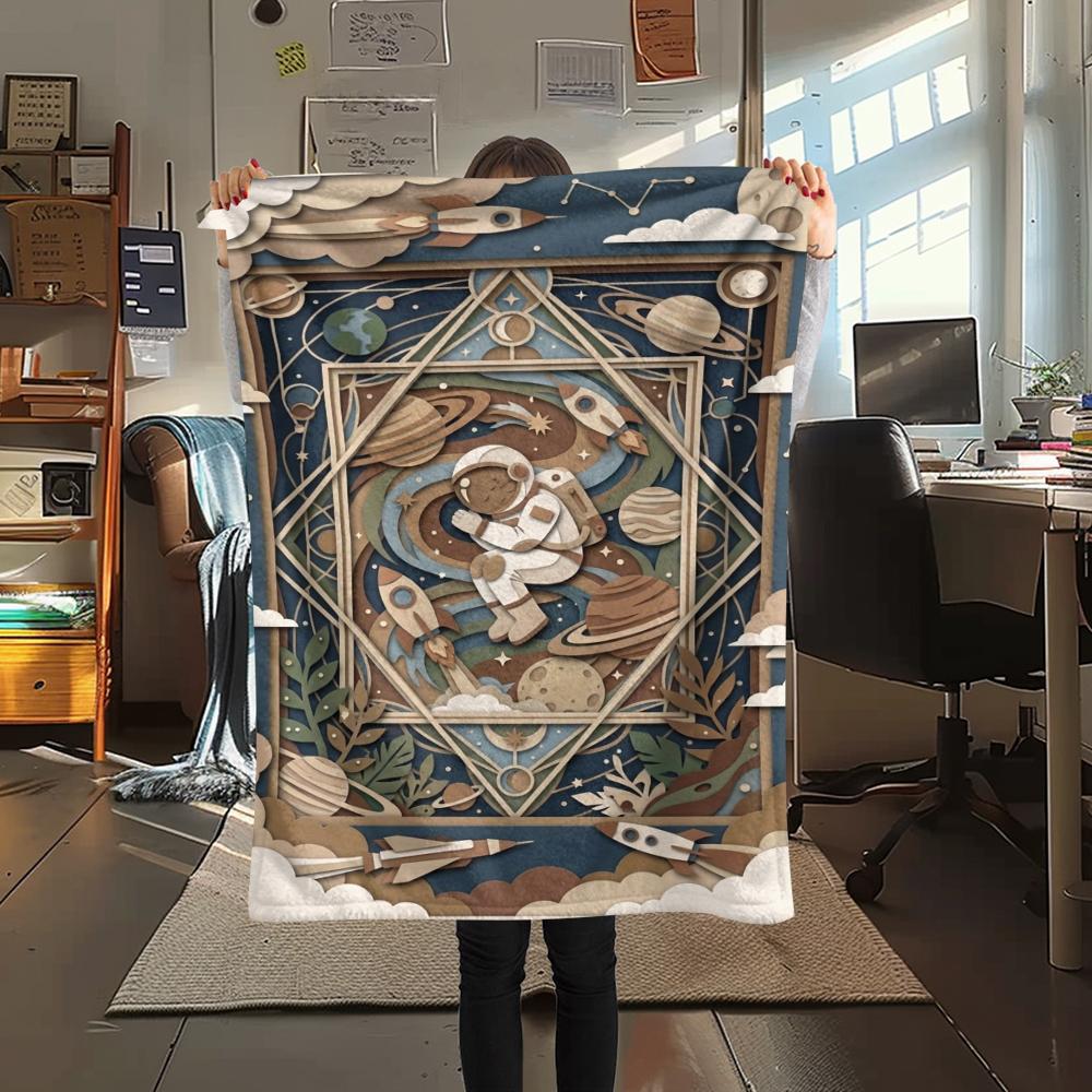 1Pc Space Print Flannel Blanket, High quality Comfortable for All Seasons, Home Decor, Warmth and Comfort, Perfect for Christmas Gifts W158