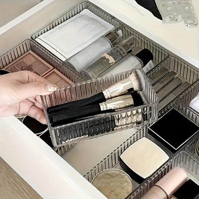 6pcs Transparent Acrylic Storage Box Set Multi-Functional Drawer Divider Stackable Bedroom Bathroom Dormitory Organizer for Desk Vanity Lipstick
