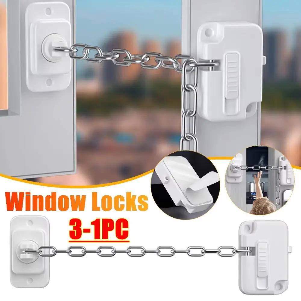 3-1pc Window Restrictor Child Safety Locks Self Adhesive Window Limit Stop Locks No Drilling Adjustable for Child Pets Safety