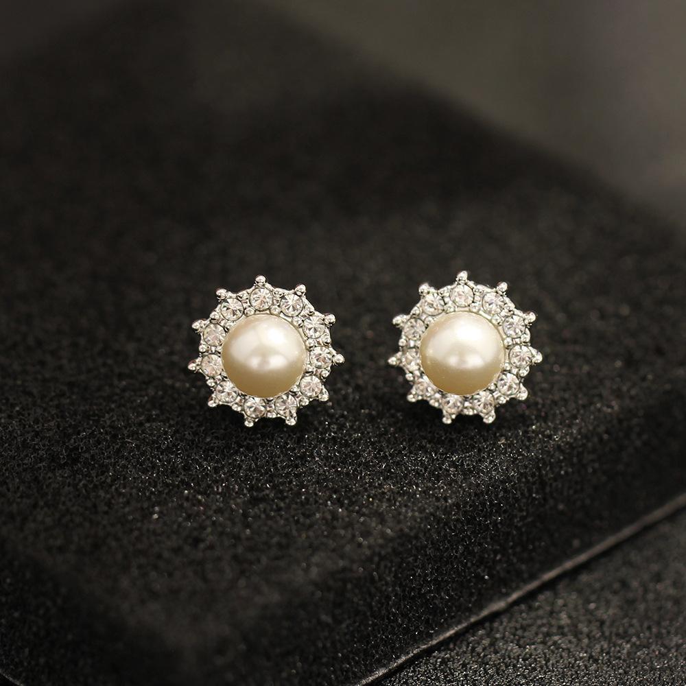 Neues Produkt Temperament schlicht Diamantbesetzt Gold und Silber zweifarbig Blume Perlenstecker Ohrringe vielseitig Mode ohne Ohrloch Ohrstecker Damen