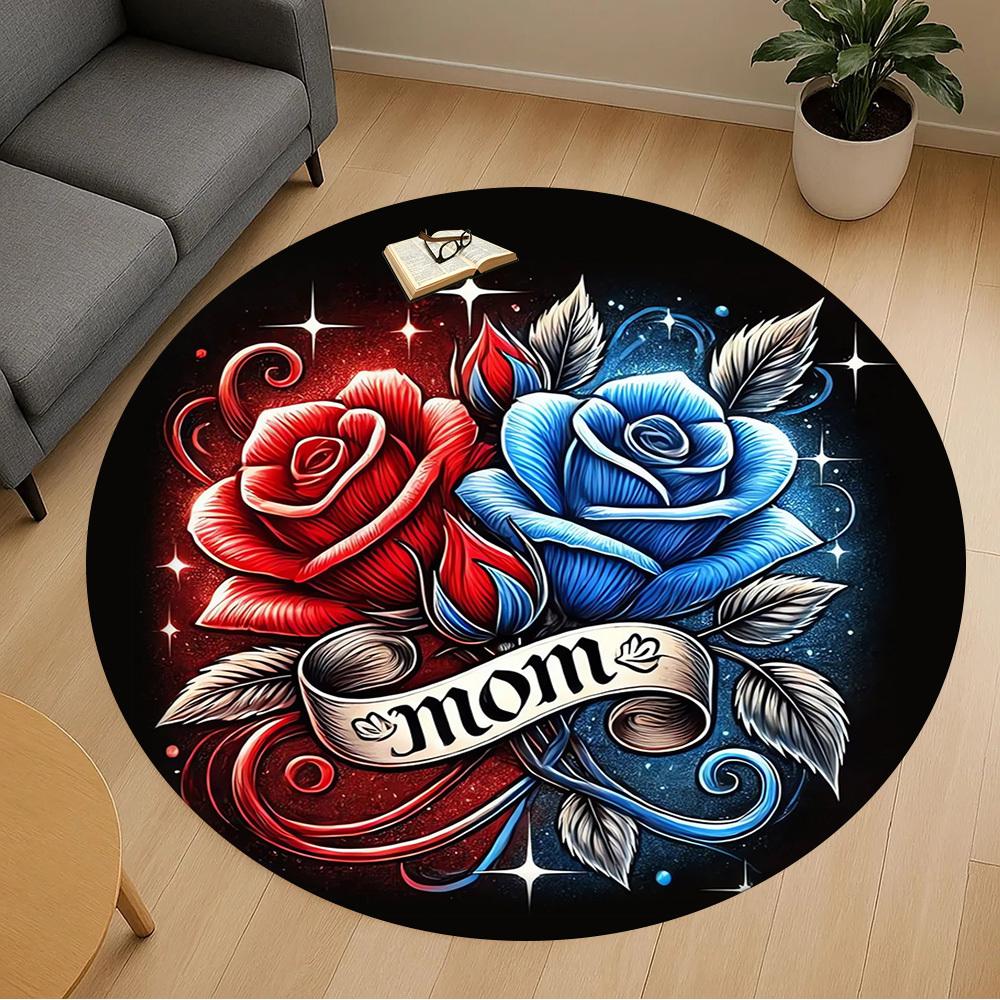1pc Rose, Mom Round Chair mat Area Rug - Non-Slip, Floor Mat for Office, Bedroom, Ideal home decor Christmas Gift p0811480