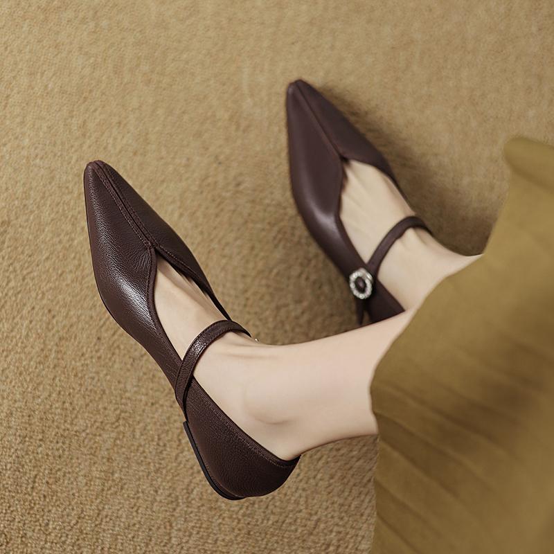 Fashion 2025 NEW Spring Women Loafers Genuine Leather Shoes for Women Pointed Toe Flat Heel Women Flats Retro Soft Ladies Mary Janes