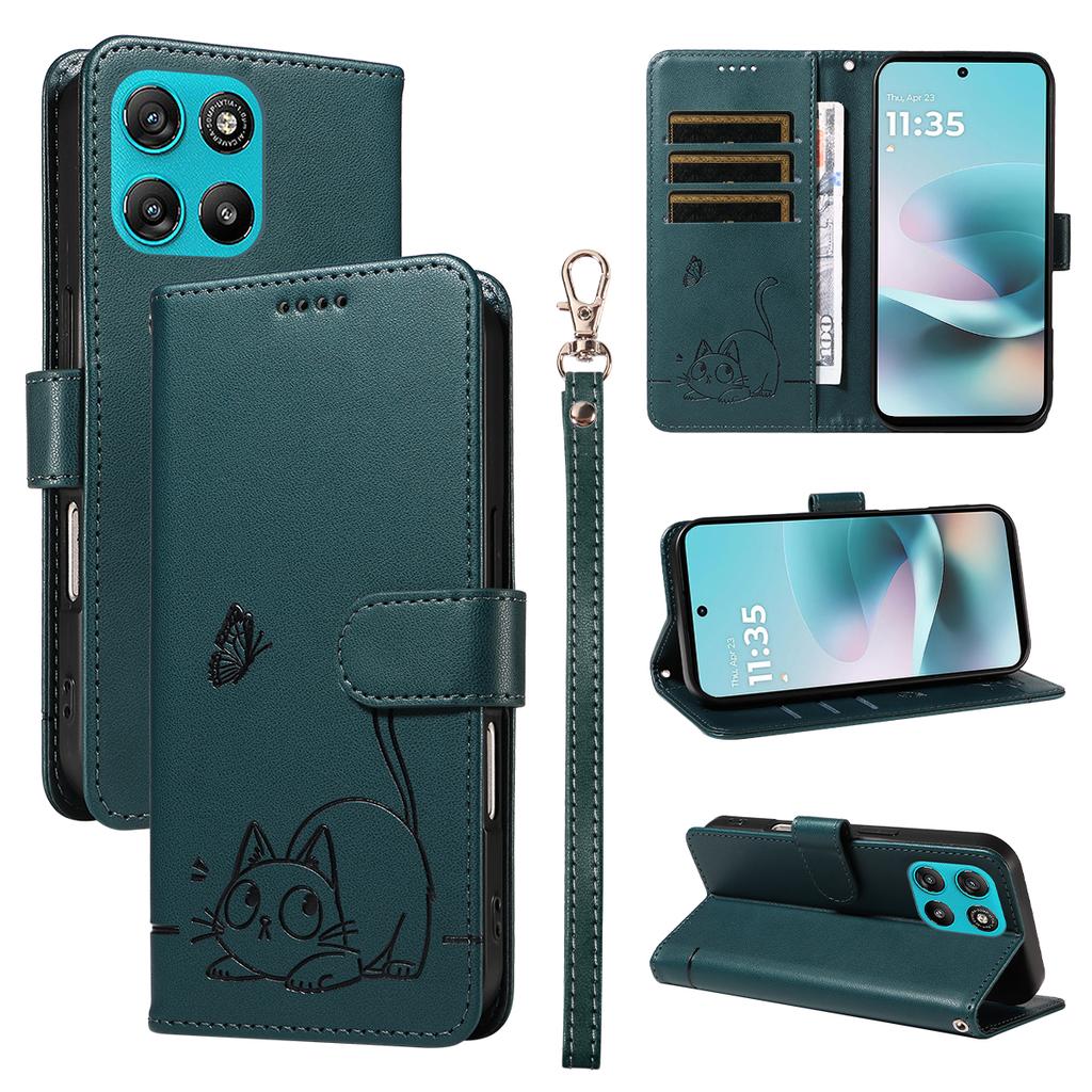 Portafoglio con Slot per Carte Magnetiche Custodia per Telefono in Pelle con Gatto Embossato Per Motorola G56 G06 G86 G75 G35 Edge 60 Pro 50 Fusion Copertura Flip