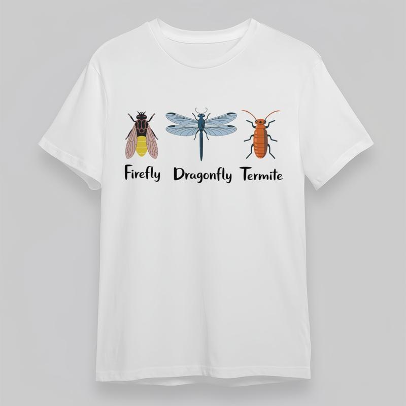 

Women s Oversize Trend T-Shirt Firefly Dragonfly Termite Insect Illustration Tee M