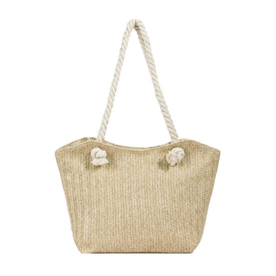 

Соломенная плетеная сумка через плечо для женщин, большая вместительная сумка-тоут с застежкой-молнией, пляжная сумка через плечо для повседневных поездок на работу и на отдых бежевый