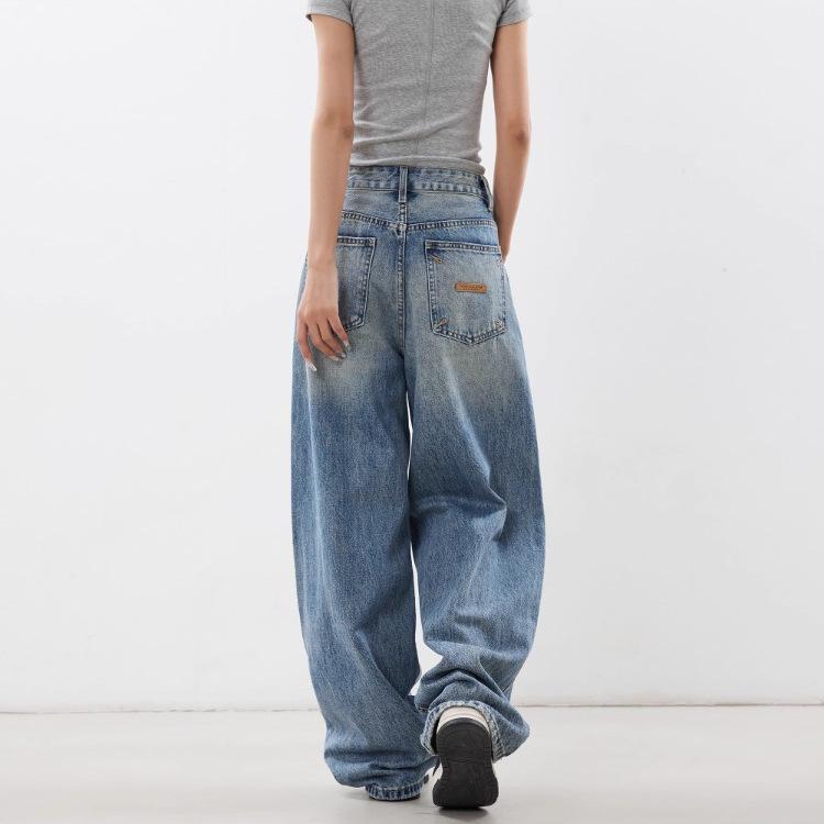 Scimitar Jeans Women's Loose and Loose Wide Leg Pants Design Sense Mopping Long Pants Trendy Women's Vintage Wash Wide-leg Jeans Casual Pants
