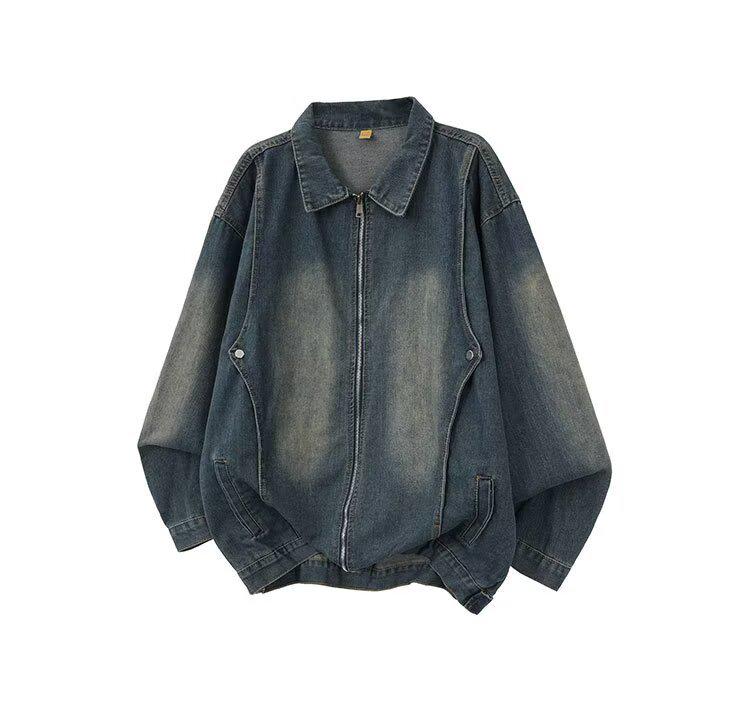 American High Street Tie-Dye Distressed Denim Jacket - Loose, Versatile Zipper Outerwear for Spring & Autumn