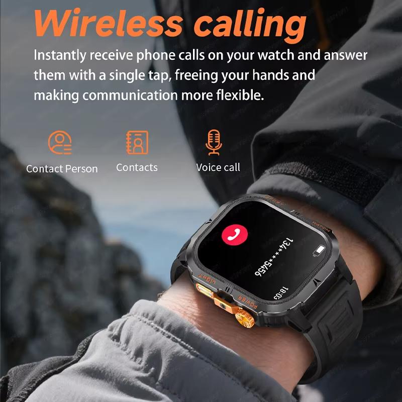 2026 New 1200mAh Rugged Military GPS Smart Watch Men 2.01" AMOLED Screen IP68 Waterproof Clock SOS Call Fitness Flashlight Smartwatch IOS Gift