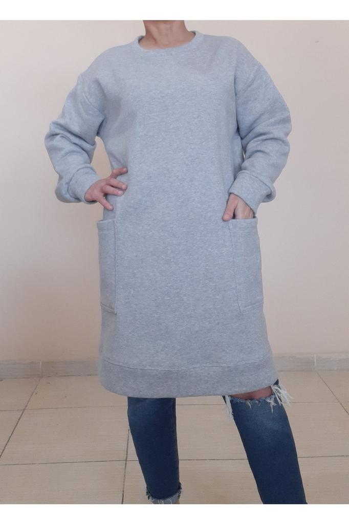 Women's Style Big Size Sweatshirt Gray Rose Gold 3 Thread Winter Tunic Sweatshirt