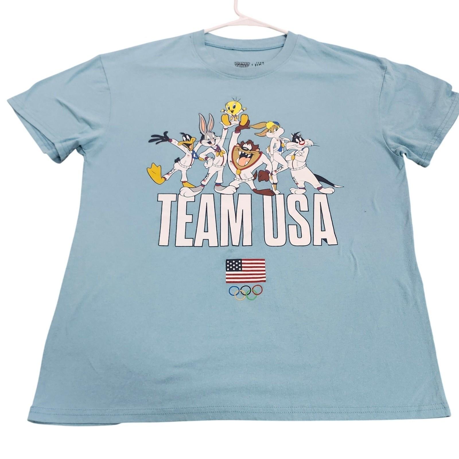 Looney Tunes Team USA Olympics Graphic Light Blue Large LTM038AUAFBP12 Unisex T-Shirt XL