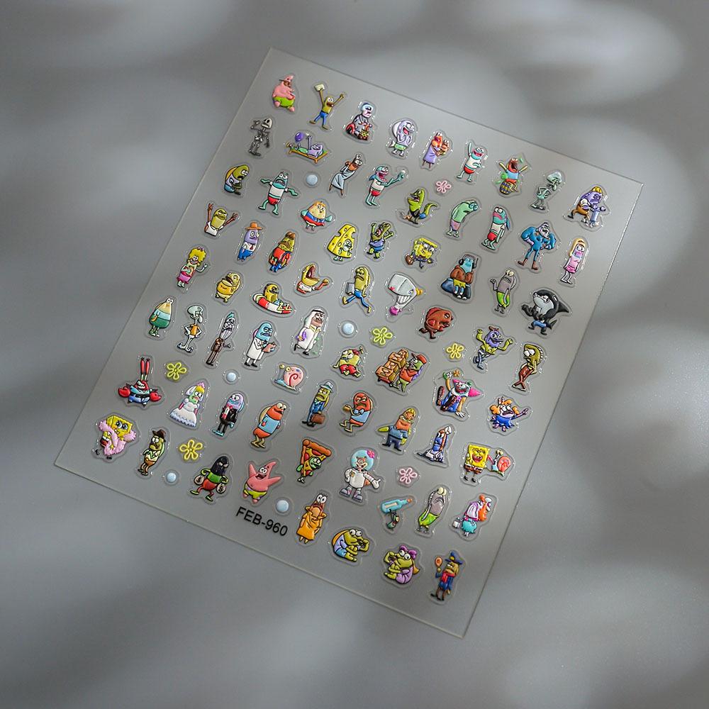 Xiaohongshu Cute SpongeBob & Patrick Star 5D Embossed Nail & Journal Stickers