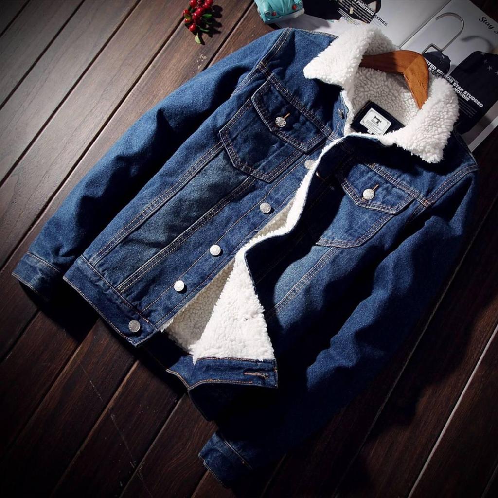 Men's Slim Fit Thickened Velvet Denim Jacket - Large Size, Lambskin Wool Imitation, Winter Youth Style