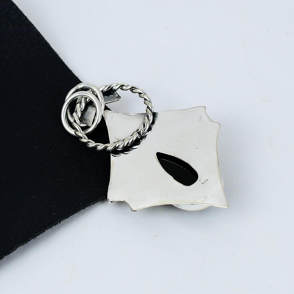 Natural Black Onyx Gemstone Silver Pendant in 925 Sterling Silver- Handmade Design, Everyday Wear Jewelry, Unique Black Spinal Pendant Gifts