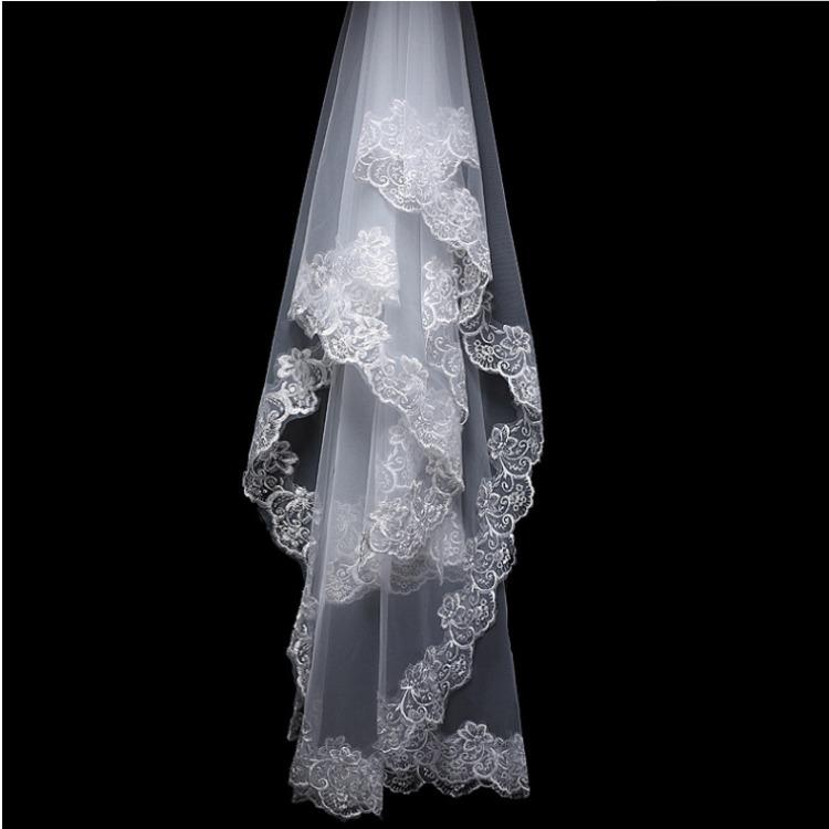 Bridal veil, 1.5 meters, white single-layer lace, computer lace lace, mesh veil, wedding dress