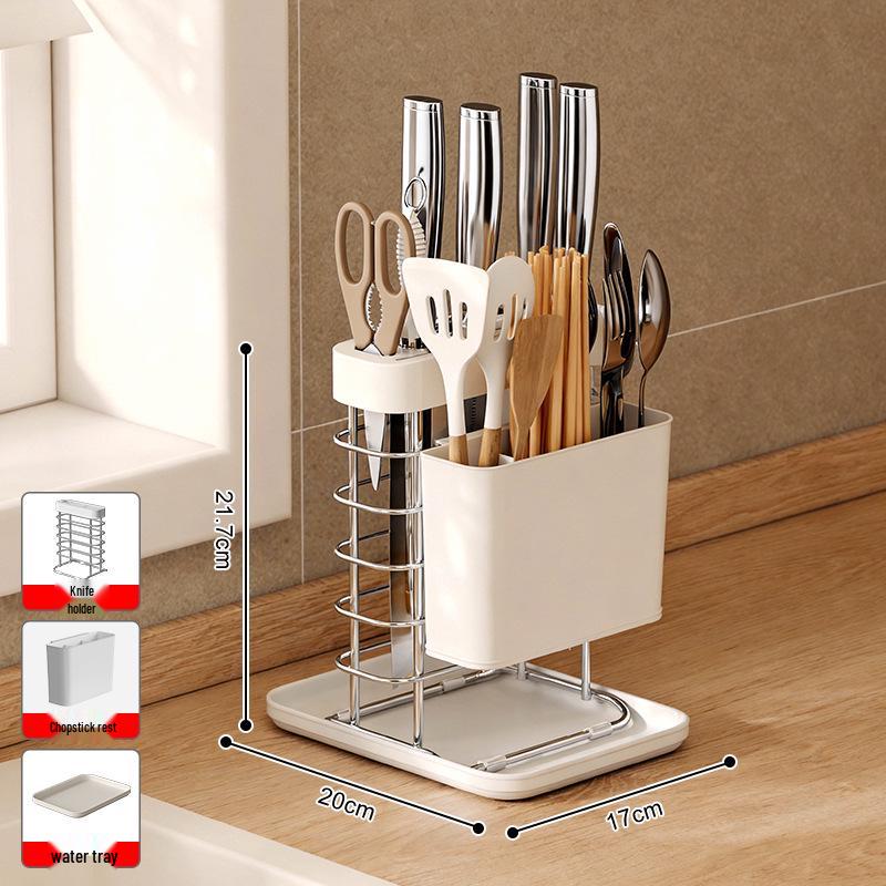 304 Stainless Steel Kitchen Storage Rack with Chopstick Holder, Knife Block, and Cutting Board Storage