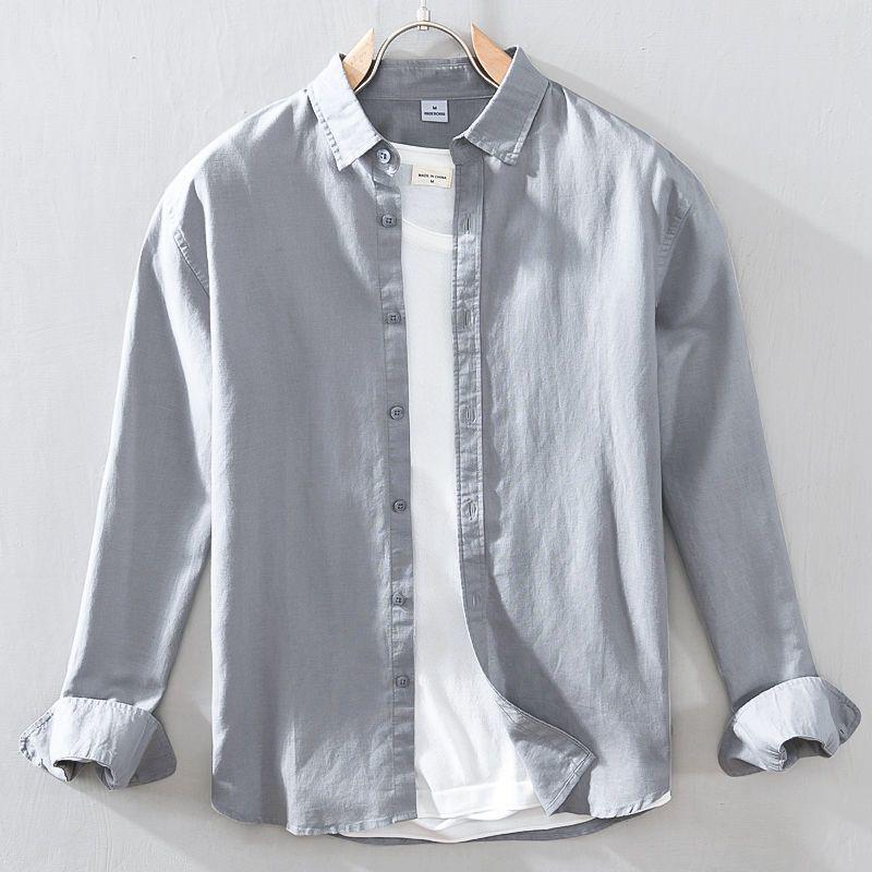 Japanese Cotton Linen Long-Sleeve Shirt - Casual, Loose, Solid Color, Fresh Youthful Style