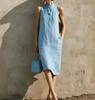 Women S Loose Sleeveless Solid Color Beach Midi Dress