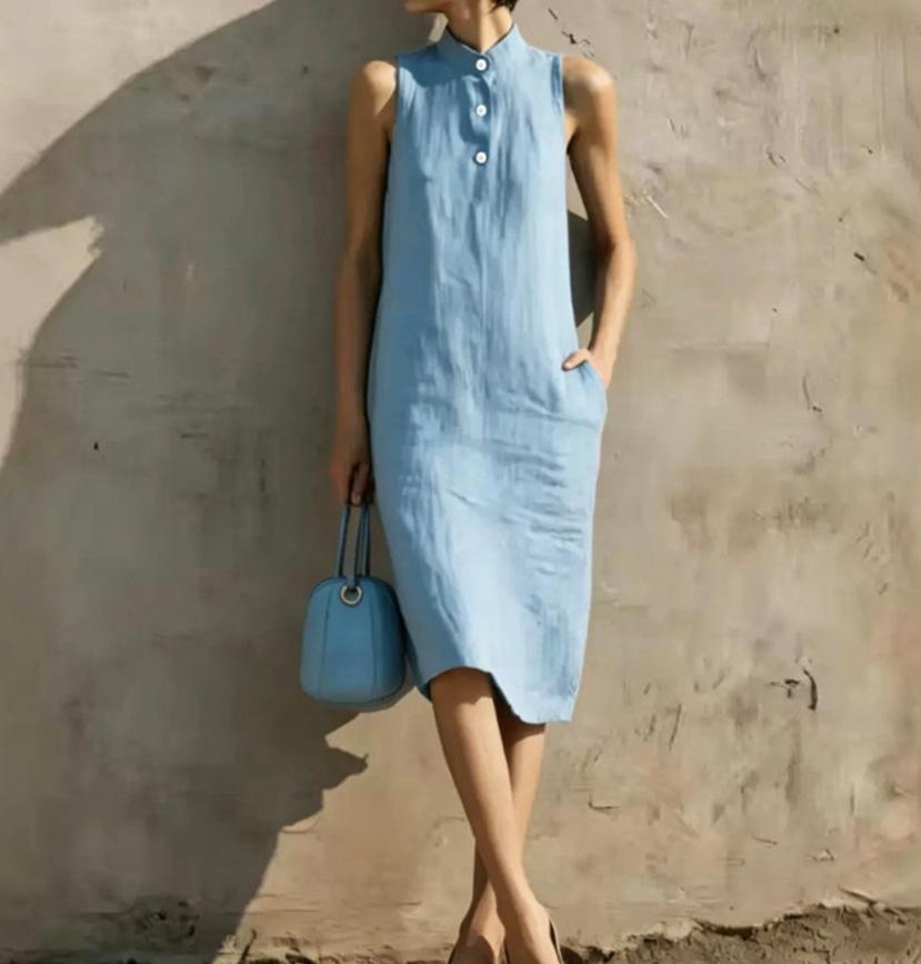 Women S Loose Sleeveless Solid Color Beach Midi Dress