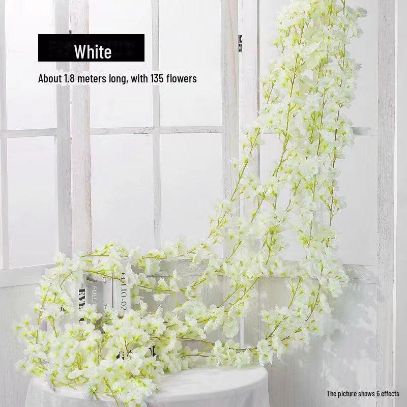 Artificial Cherry Blossom Vines for Air Conditioner Pipe Decoration - Green Plant & Flower Decor