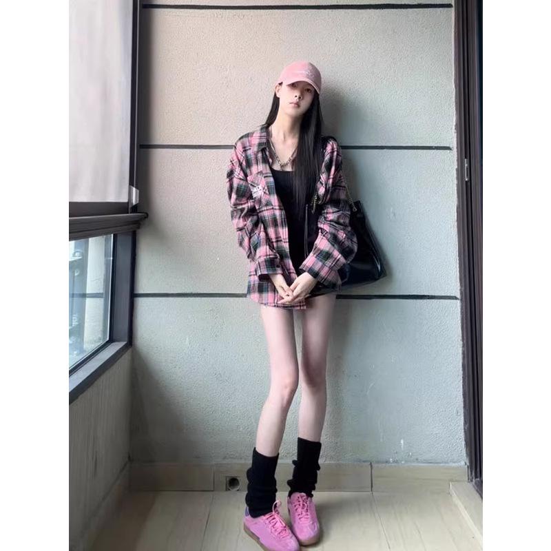 American Retro Long Sleeve Plaid Shirt for Women - Sweet, Cool, High-End Design for Spring and Autumn