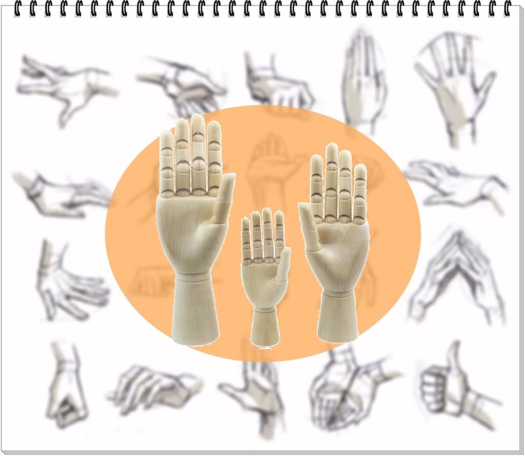 Wooden Drawing Hand Model Mannequin with Reference Drawing Cutouts (Children's Hands)