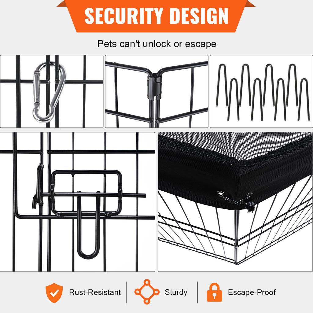 VEVOR Dog Playpen, 8 Panels Foldable Metal Dog Exercise Pen with Top Cover, 24" H Pet Fence Puppy Crate Kennel with Ground Stakes