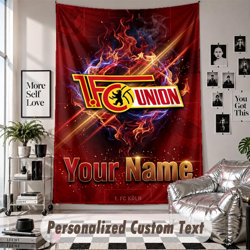 Wall Hanging Tapestry With Custom Name & Text, Union Berlin FC Decorative Tapestry For Bedroom